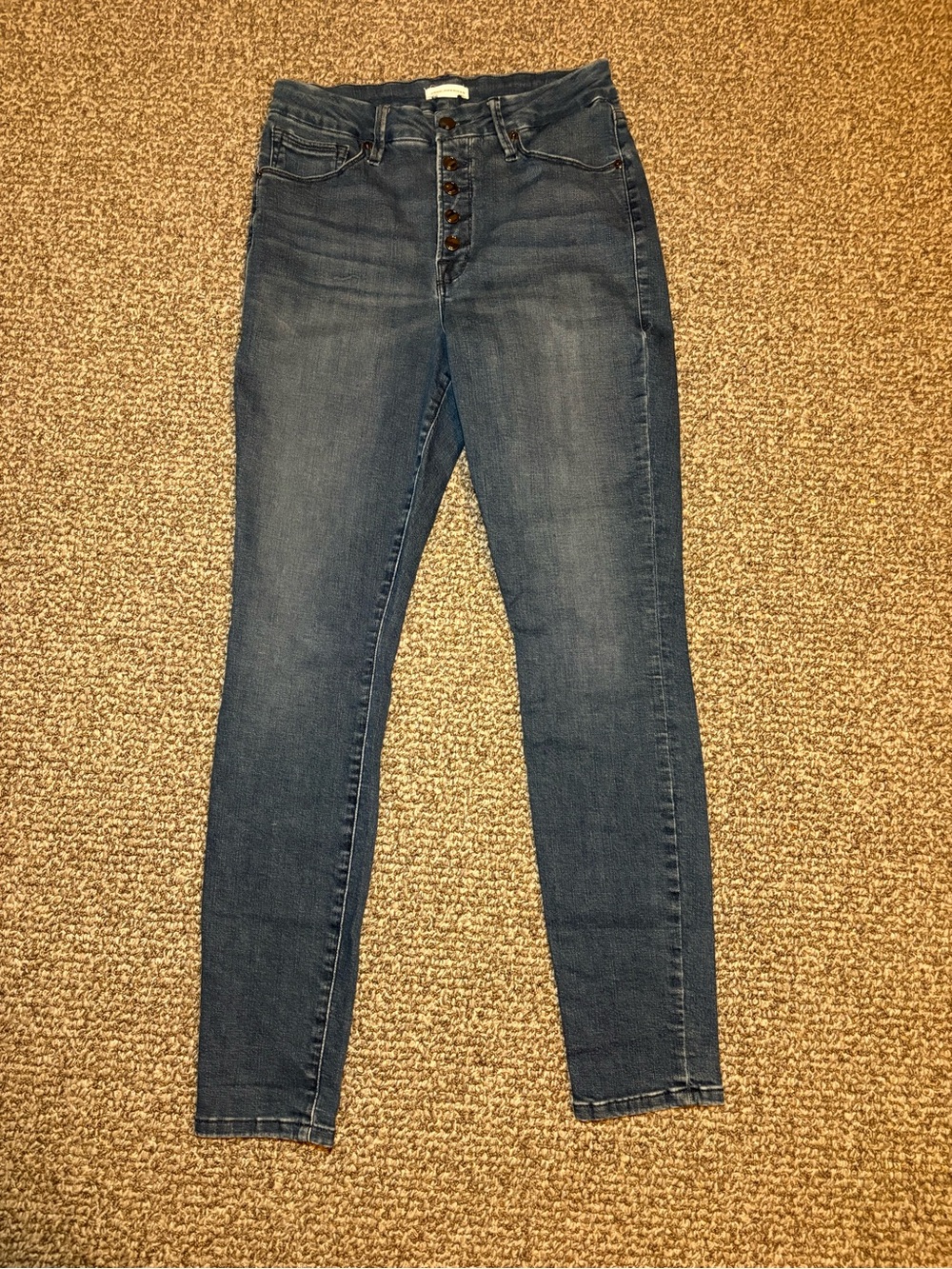 Good American Dark Blue High-Rise Skinny Jeans with Button Fly